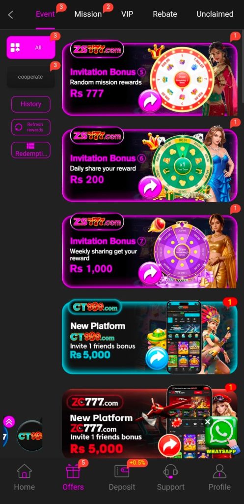 Daily Bonuses in ZS777 Game