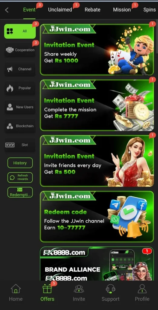 Daily bonuses in jjwin Game