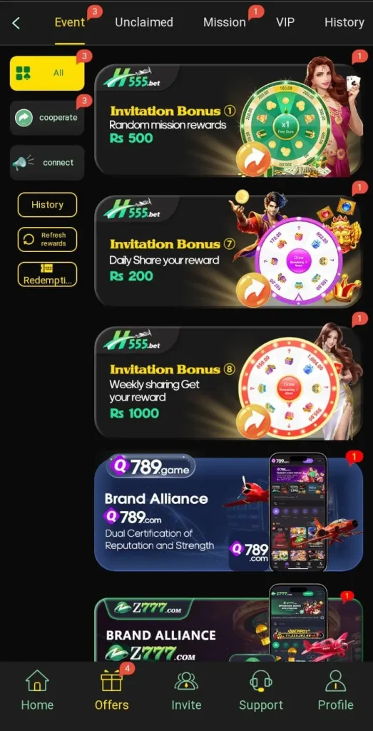 Daily bonuses in H555 Game