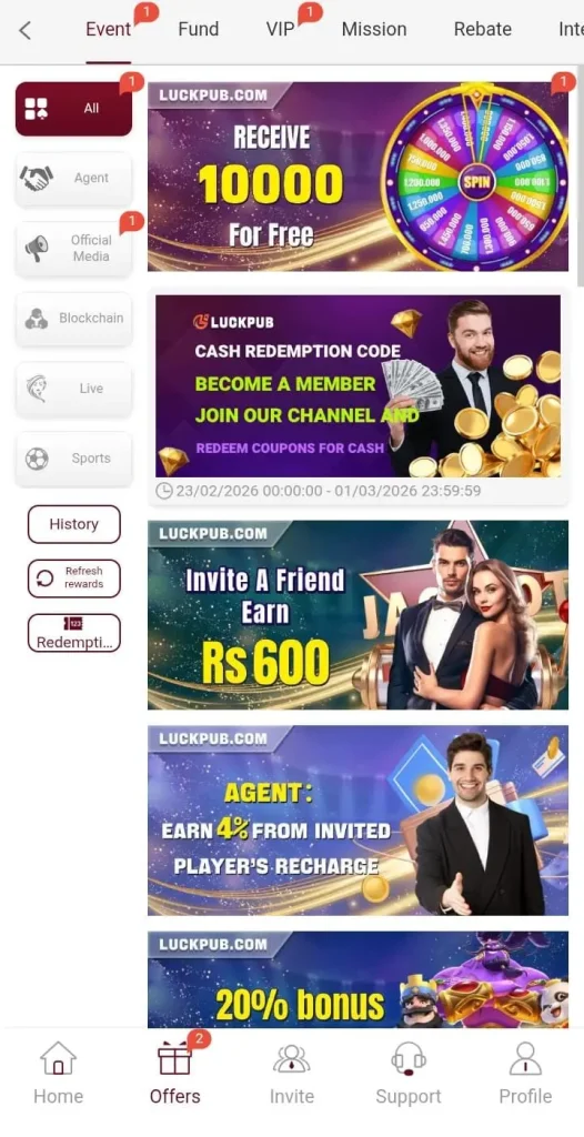 Daily bonuses in Luck pub Casino Game