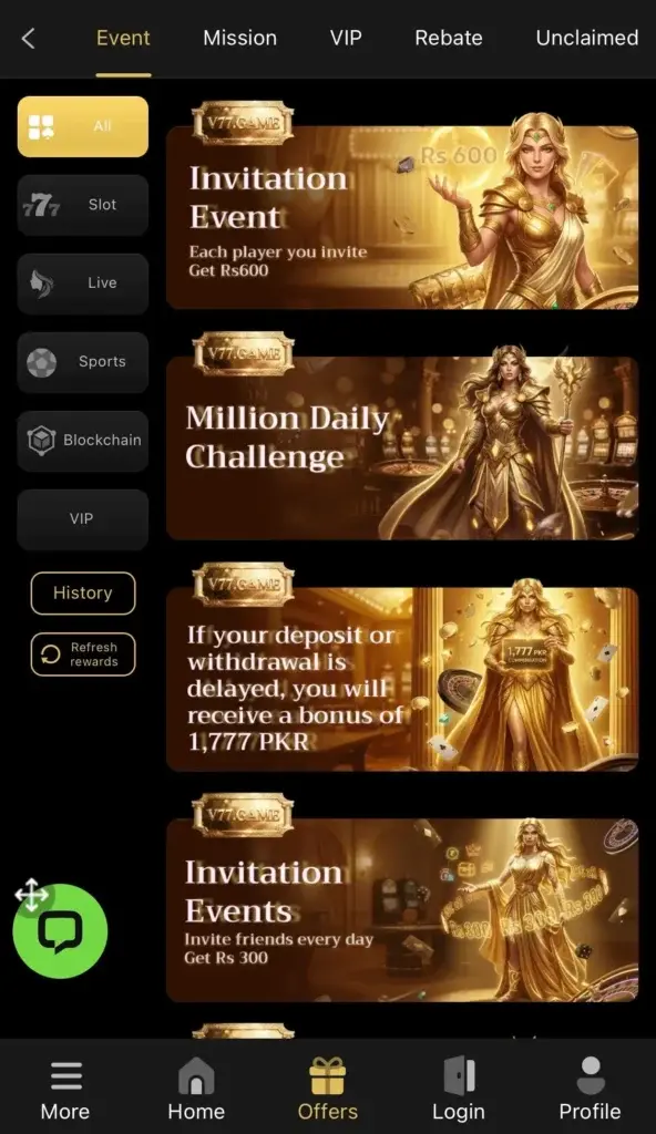 V77 Game daily bonuses