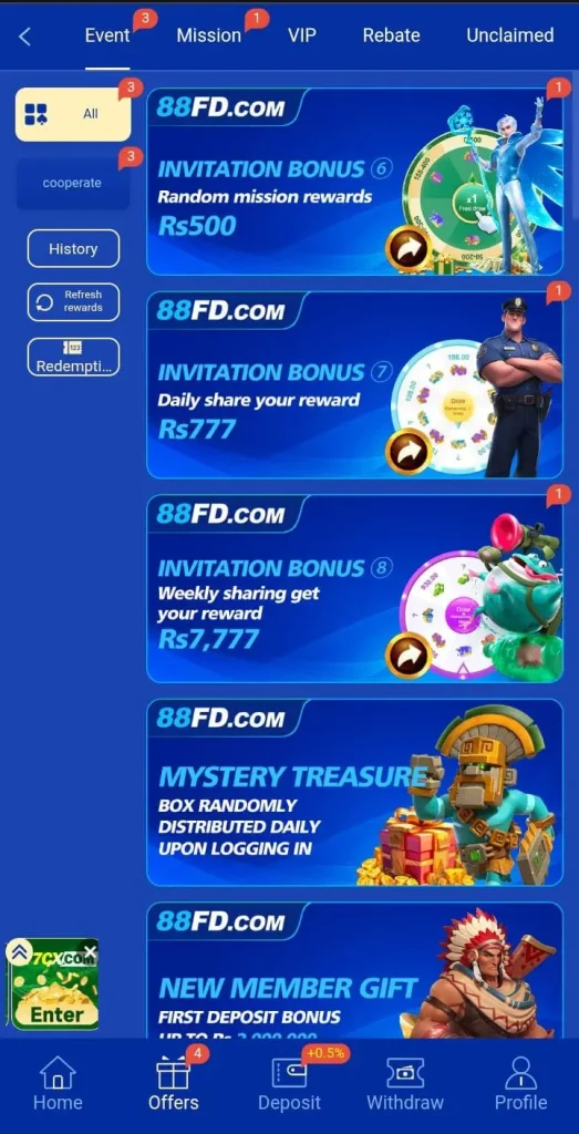 Daily bonuses in 88Fd Game