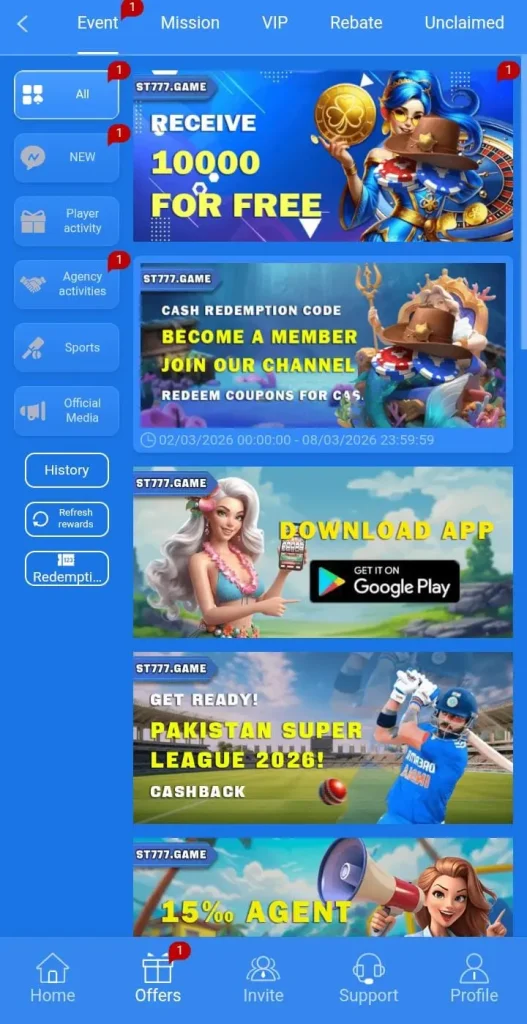 Daily bonuses in ST777 Game