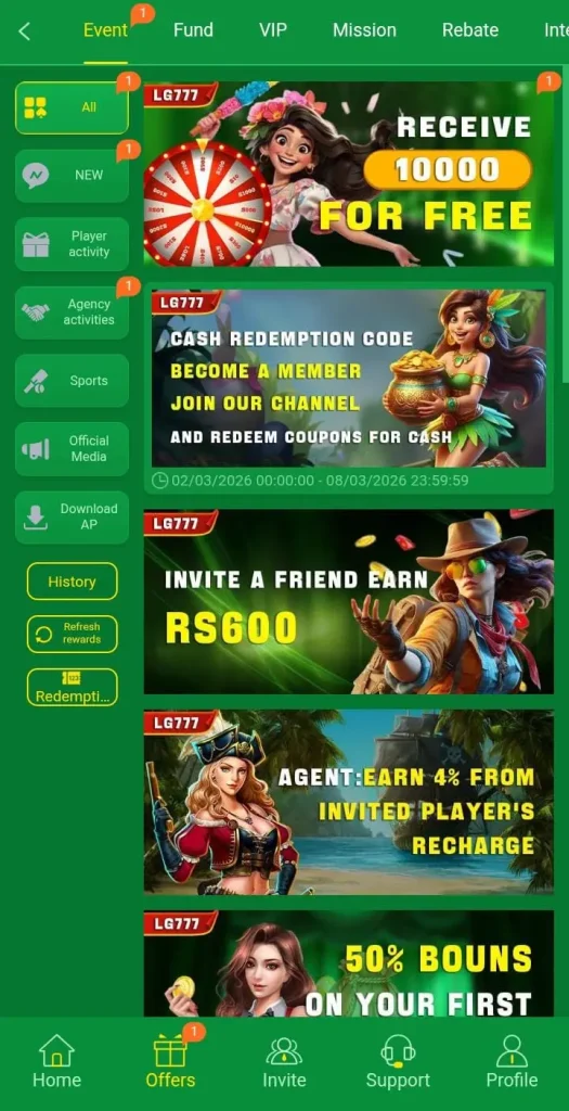 Daily bonuses in LG777 game