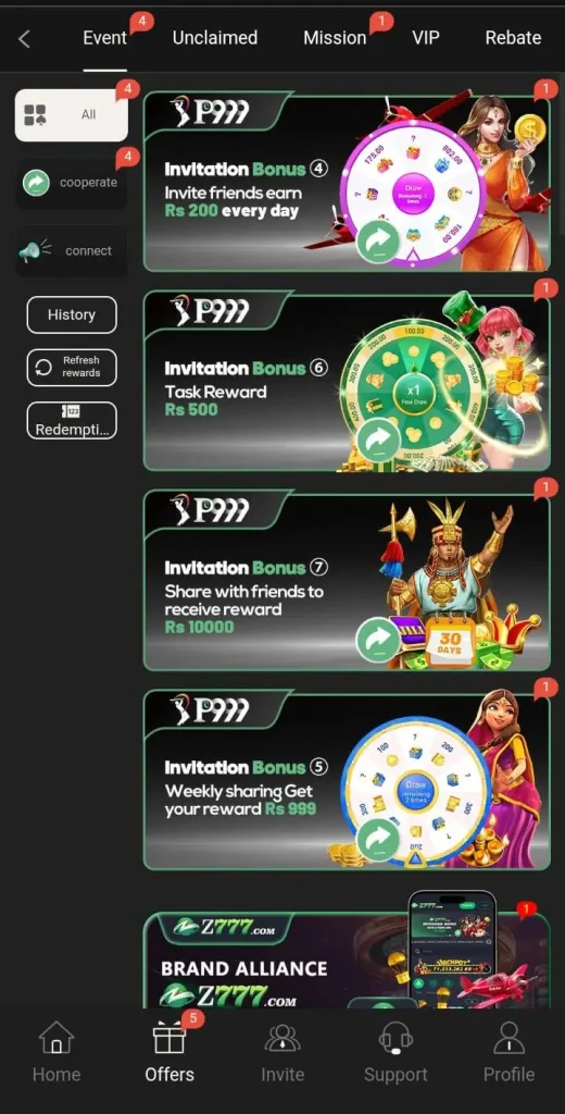 Daily bonuses in P999 Game