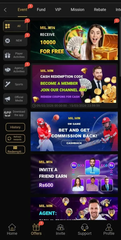 Daily bonuses in MIL.WIN Game