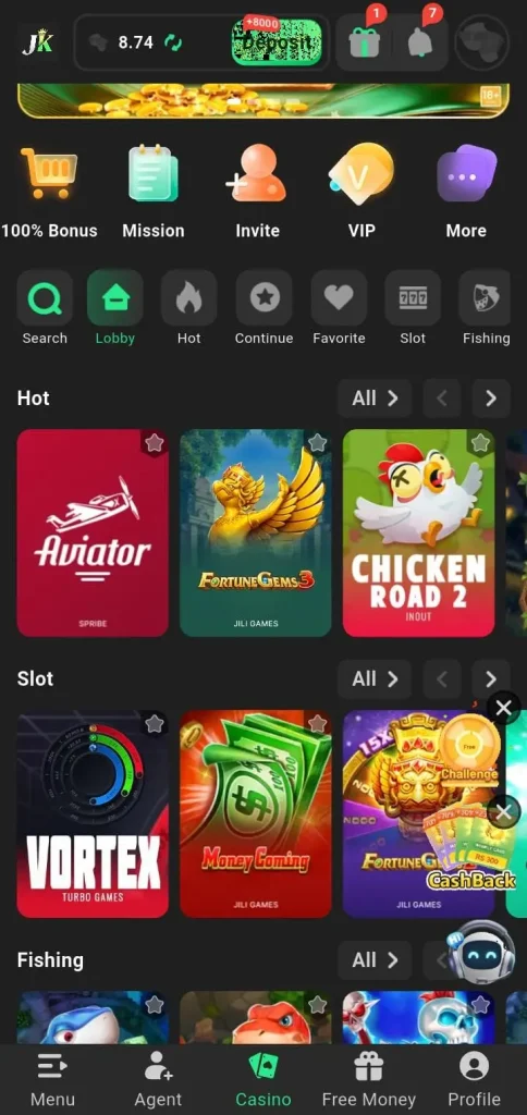 Jeetking Game interface screenshot image