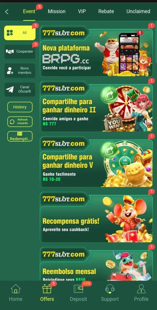 Daily bonuses in 777slot game