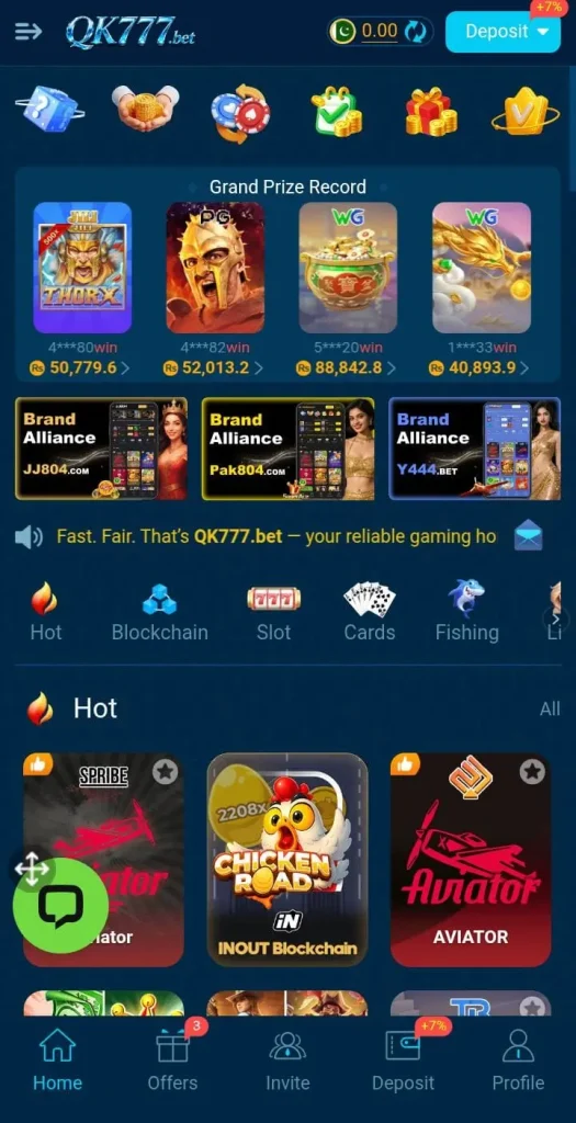 QK777 Game interface screen shot image