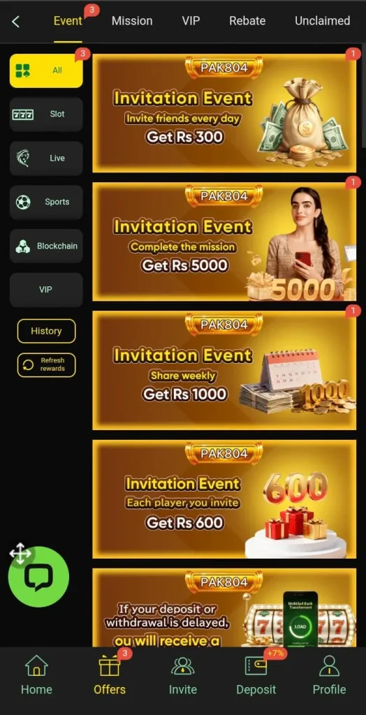 Daily bonuses in PAK804 game