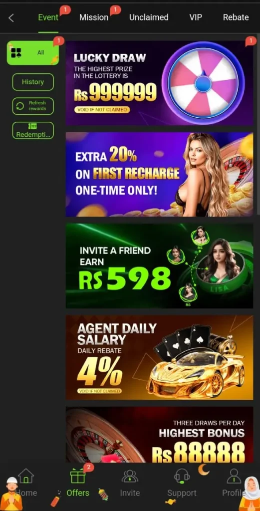 Daily bonuses in UP786 Game