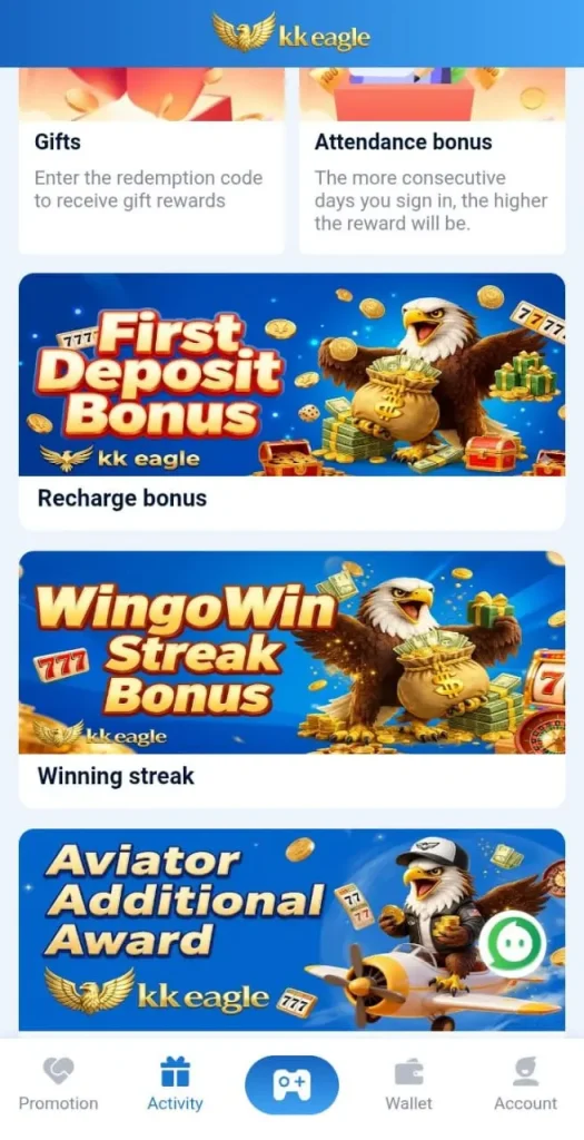 Daily bonuses in KKEagle game