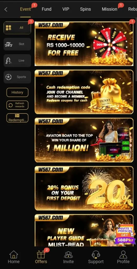 Daily bonuses in W567 game