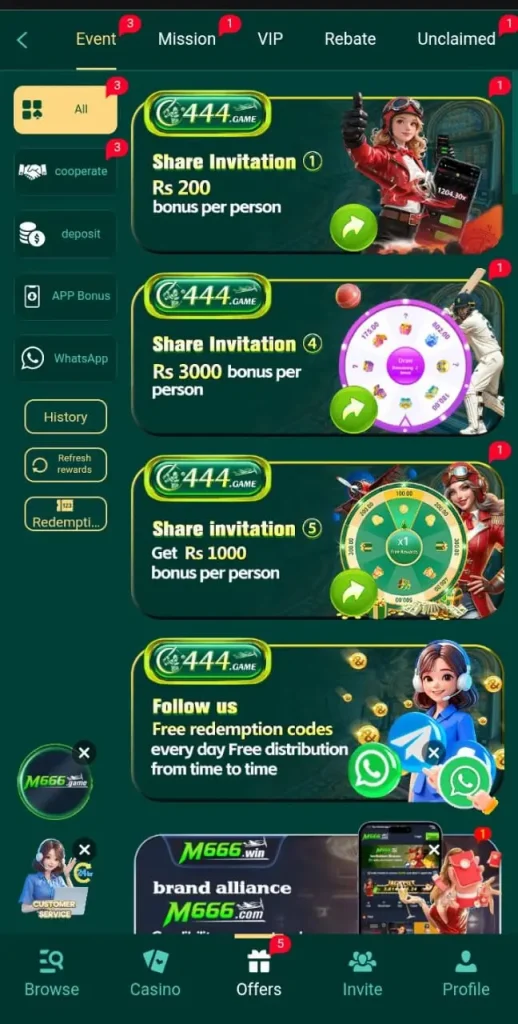 Daily bonuses in C444 Game