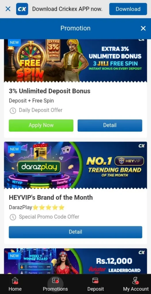 Daily bonuses in CXWIN Game