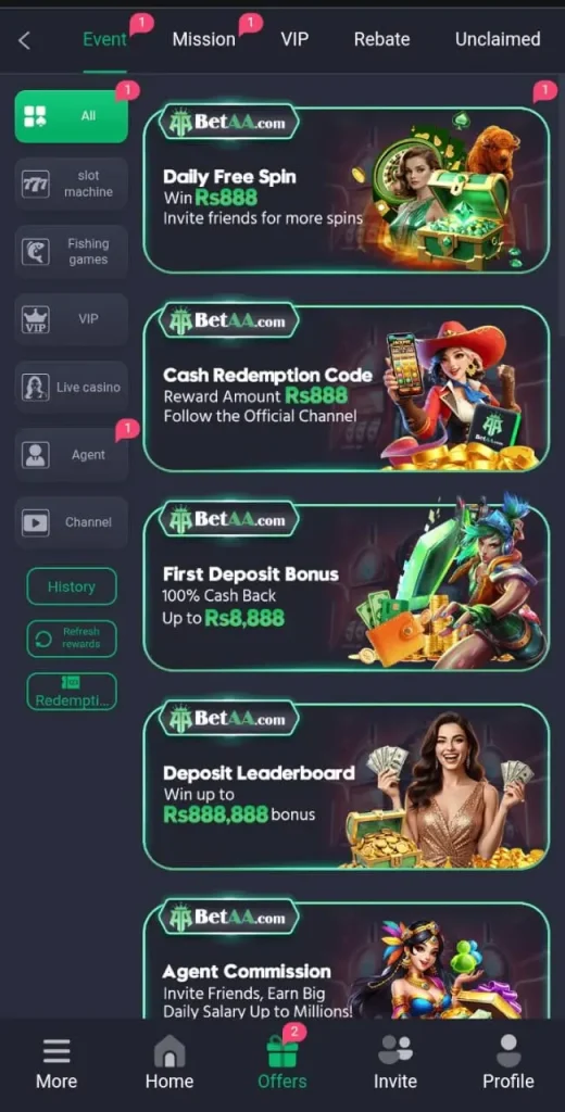 Daily bonuses in BetAA Game