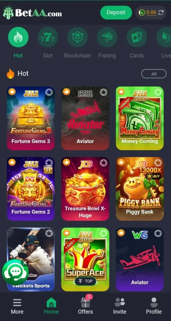 BetAA Game interface screen shot image