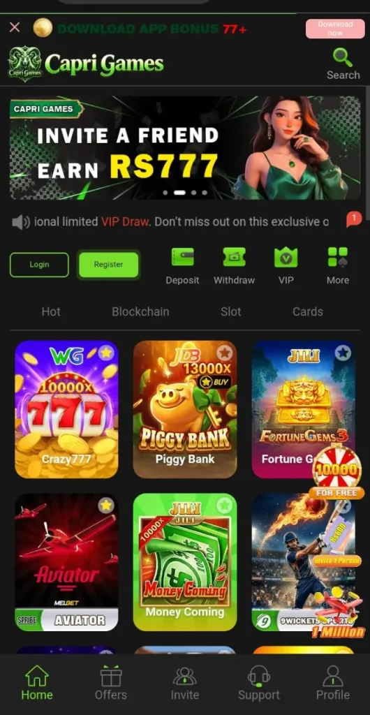 Capri games lobby image