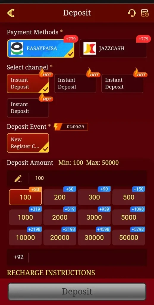 Deposit method in pk3 game