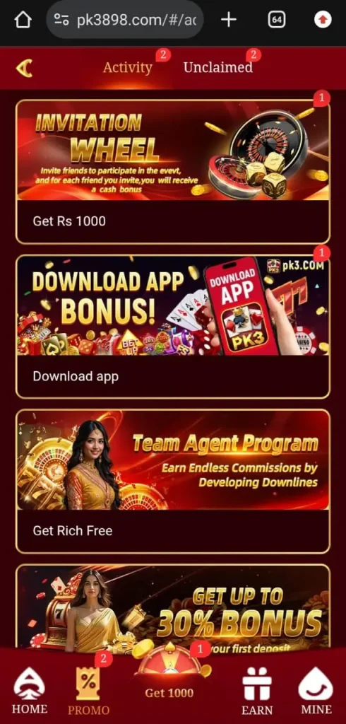 Daily bonuses in PK3 game