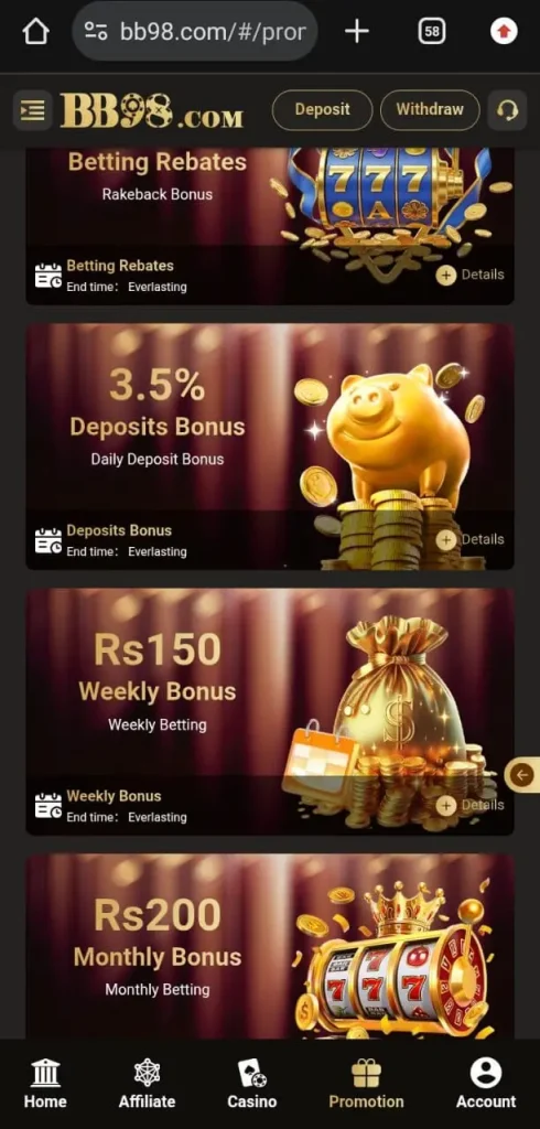 Daily bonuses in BB98 Game