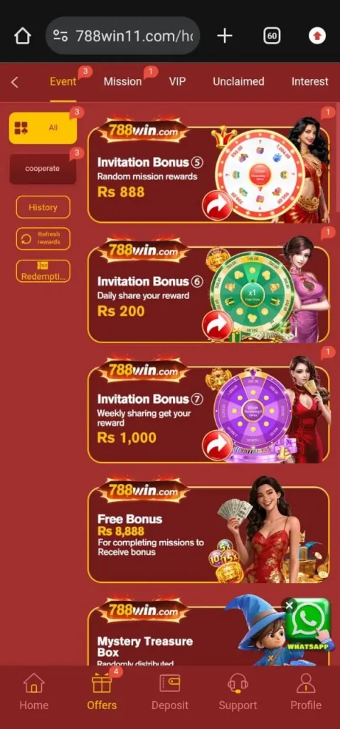 Daily bonuses in 788win game