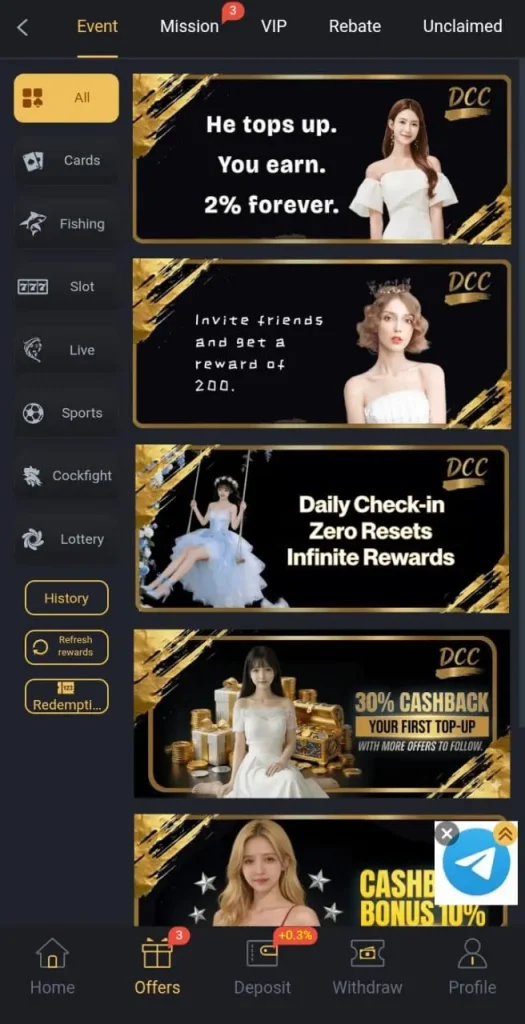 Daily bonuses in dcc6 game